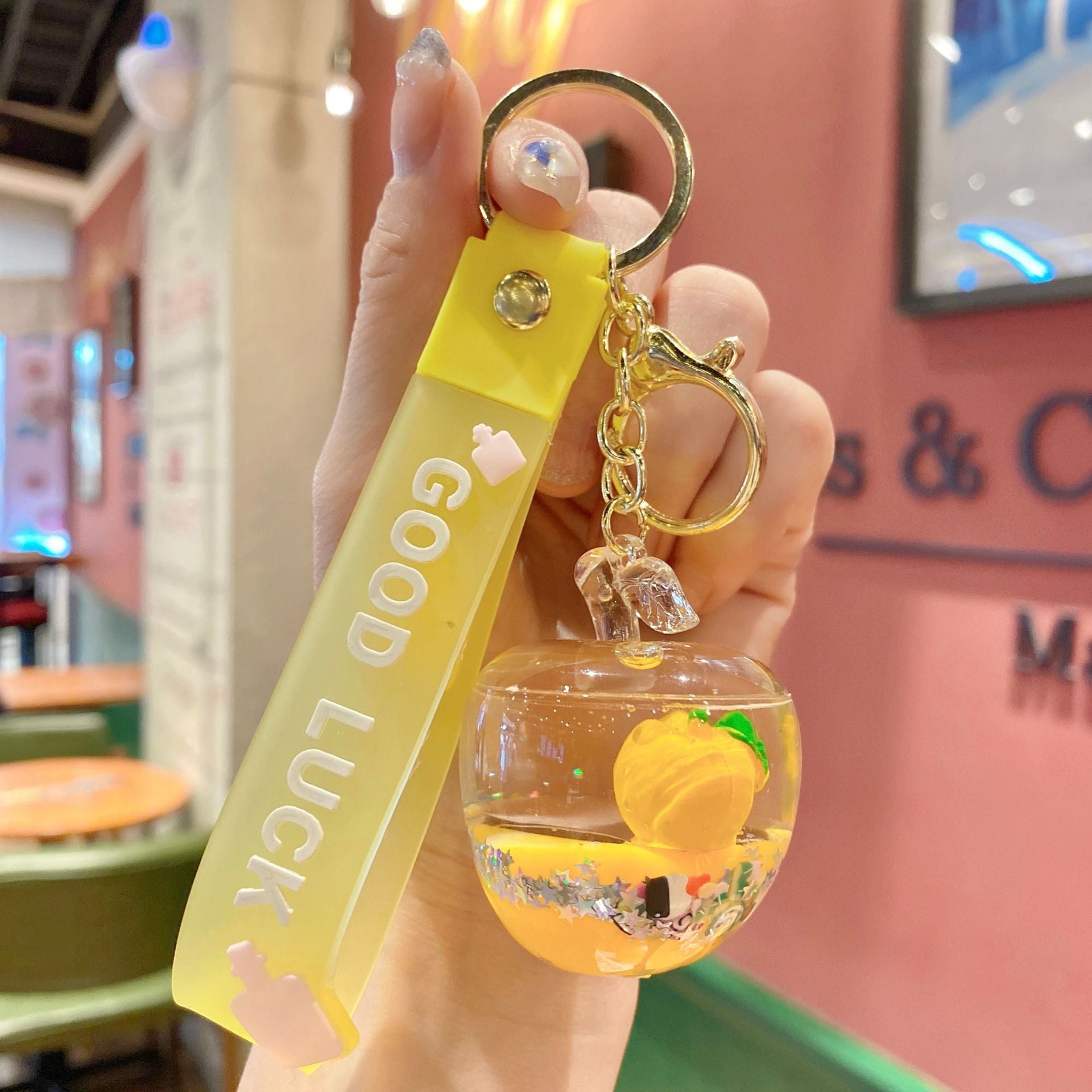 Wholesale Acrylic Oil Quicksand Bottle Fruit Series Keychain